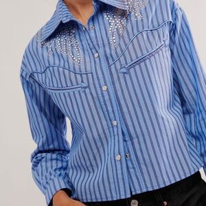Blue Striped Shirt with Rhinestone Accents from Understated Leather for FP 🤠